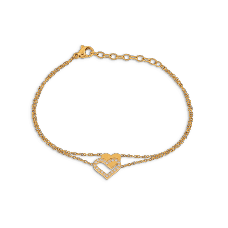 Bracelet Double Rangs Acier Jaune Cœurs Zirconium 