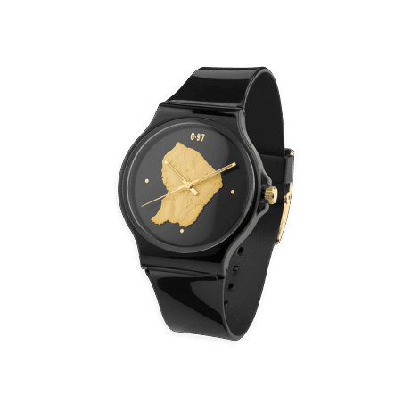 Montre Unisexe Cadran Noir Carte Guyane Doré Bracelet Plastique Noir 3atm