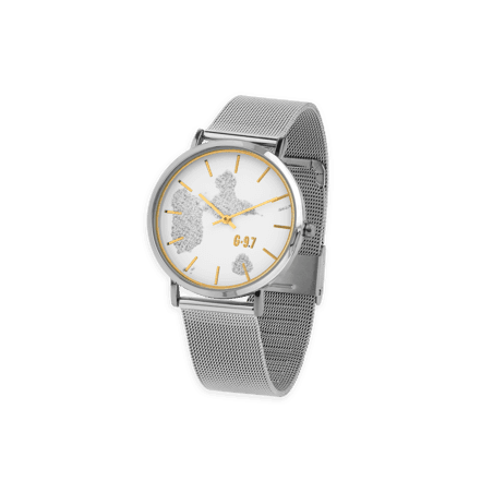 Montre Unisexe G97 Cadran Argenté Blanc Guadeloupe Argenté Bracelet Mesh Argenté 3atm