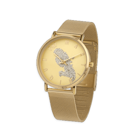 Montre Unisexe G97 Cadran Gravures Dorées Martinique Argenté Brac Mesh Doré 17.5mm 3atm