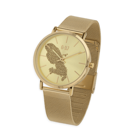 Montre Unisexe G97 Cadran Doré Carte Martinique Doré Bracelet Mesh Doré 3atm