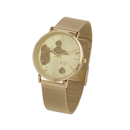 Montre Unisexe G97 Cadran Doré Carte Guadeloupe Doré Bracelet Mesh Doré 3atm