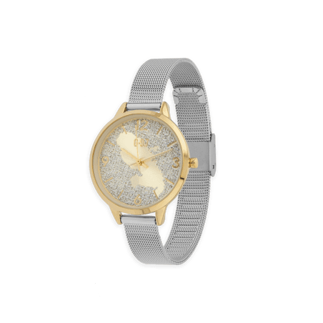 Montre Femme G97 Cadran Doré Argenté Carte Martinique Doré Bracelet Mesh Argenté 3atm