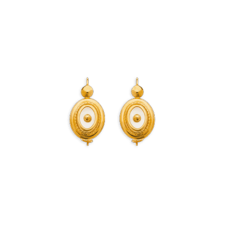 Boucles D'oreilles Or750 Pendant 20mm Au Total Nacre Ovale 10*12mm