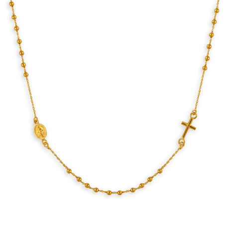 Collier chapelet or grain d'or médaille croix