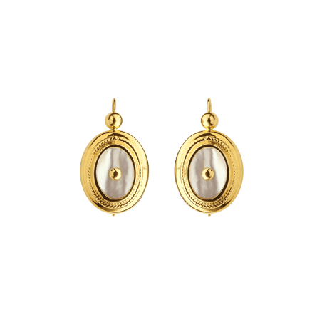 Boucles D'oreilles Or750 Pendant 33mm Au Total Nacre Ovale 19.5*23mm