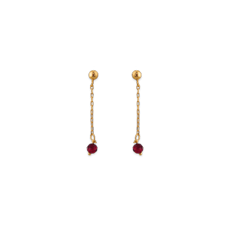 Boucles D'oreilles Or750 Pendant 25mm Grenat 3mm